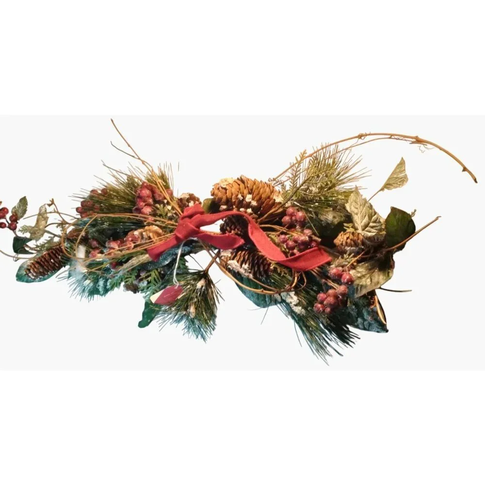 Holiday Pinecone Berry Swag Garland Red Ribbon Bow Handcrafted